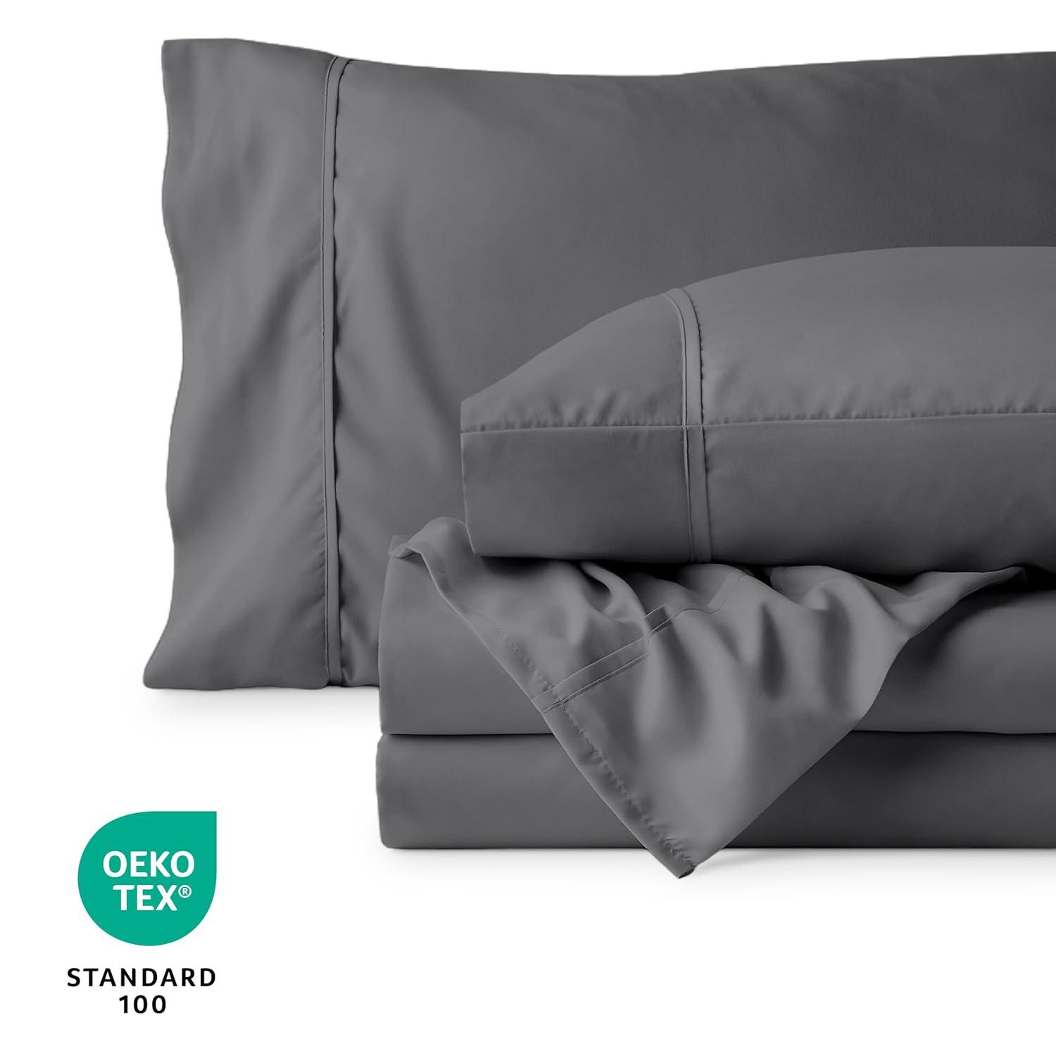 Twin Grey 22 Inch Extra Deep Pocket Sheet Set, Double Brushed Microfiber Sheets by Bare Home