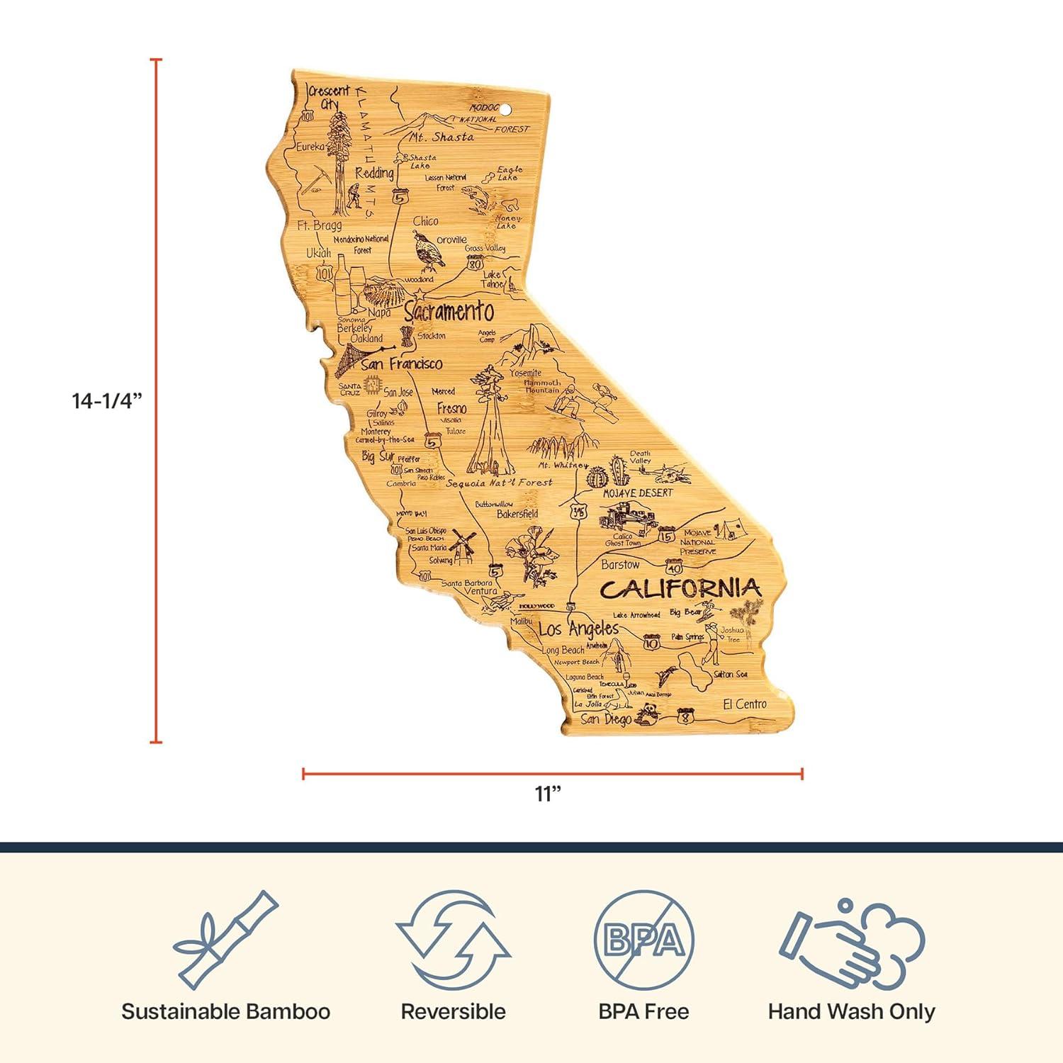 Totally Bamboo Destination California Cutting Board: State Grazing Board, Lightweight Bamboo, 14.25" x 11"