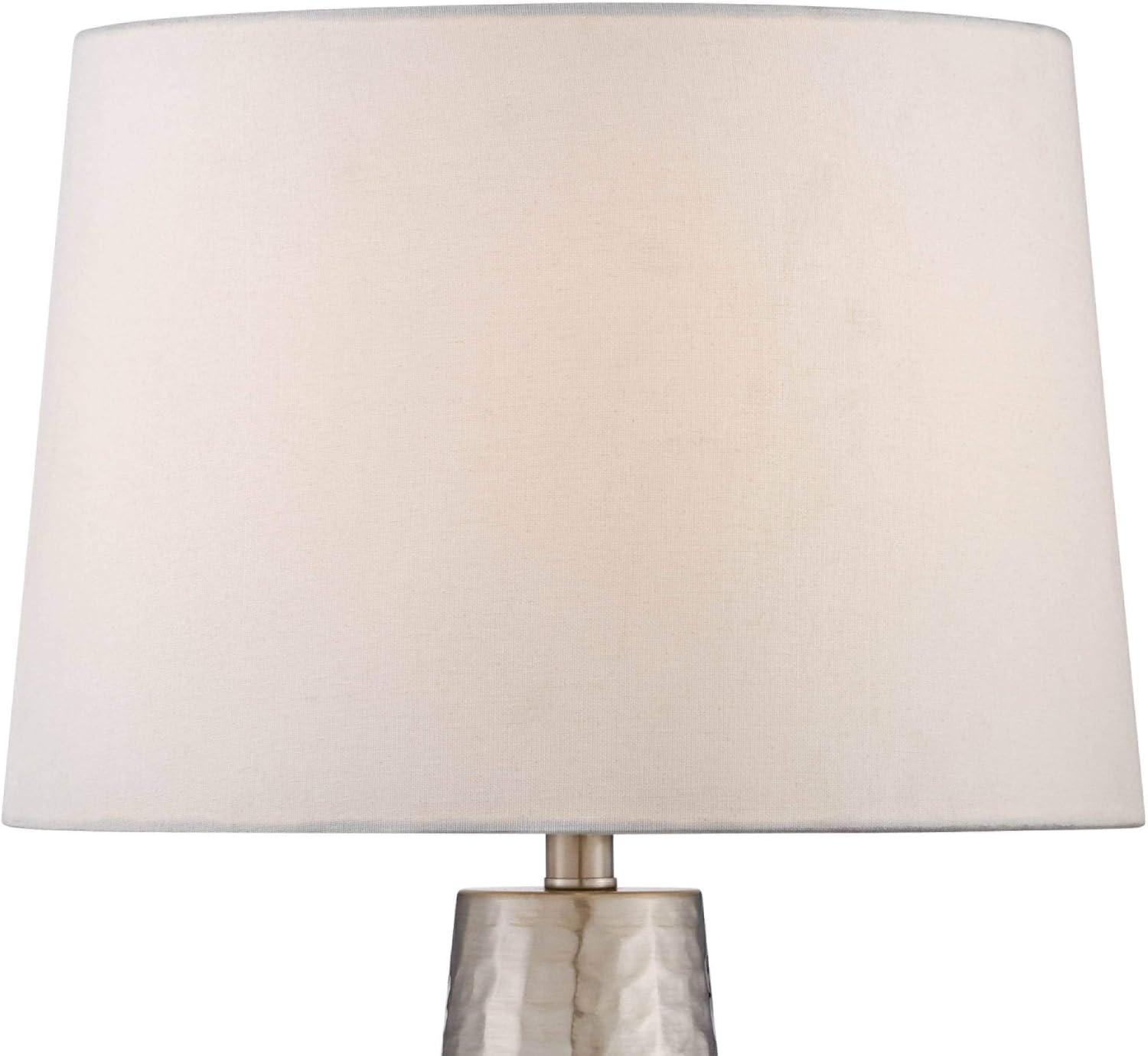 Silver Hammered Metal Table Lamp with USB Charging Base