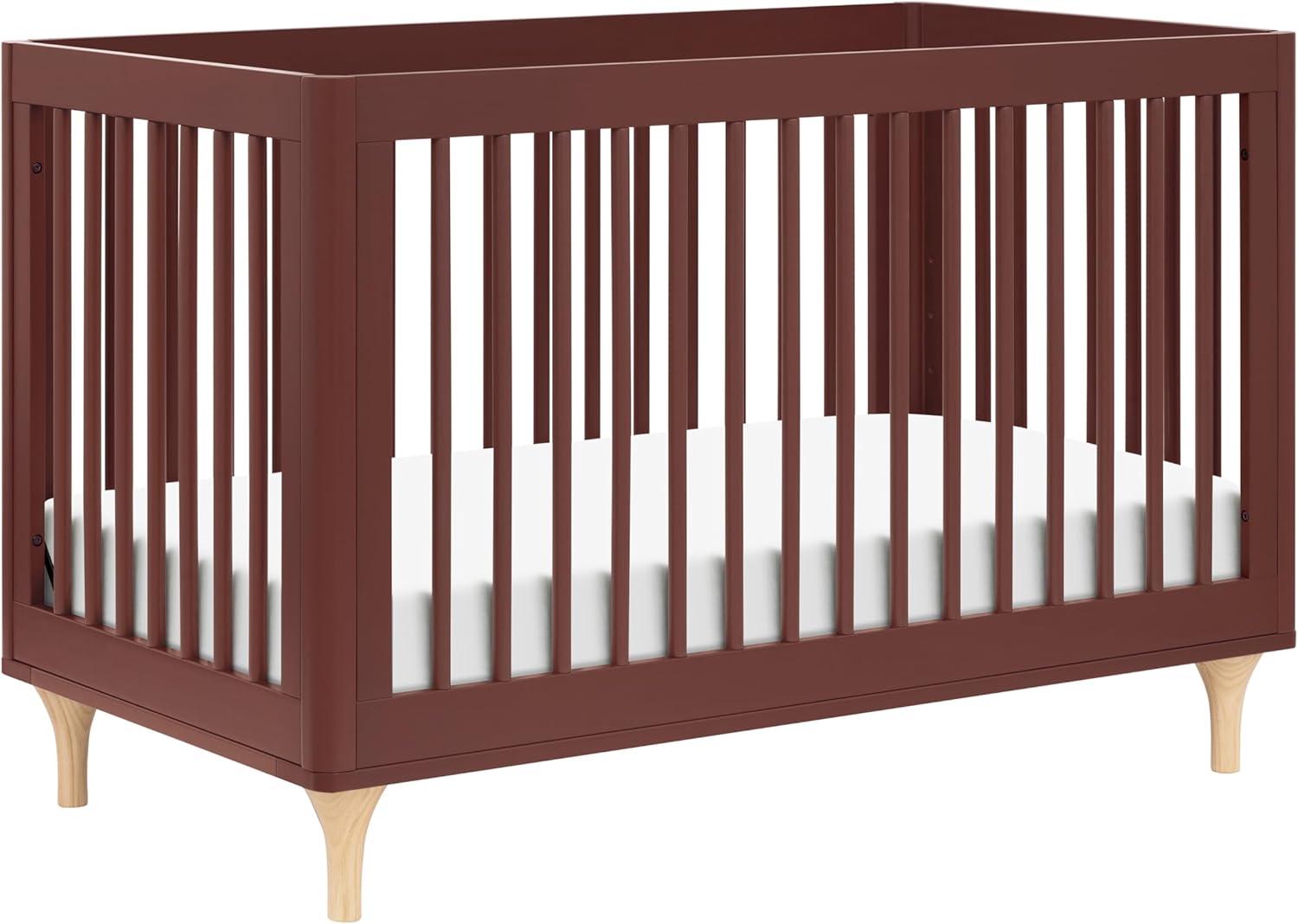 Babyletto Lolly Crimson Red & Natural Wood 3-in-1 Convertible Baby Crib with Toddler Bed Conversion Kit