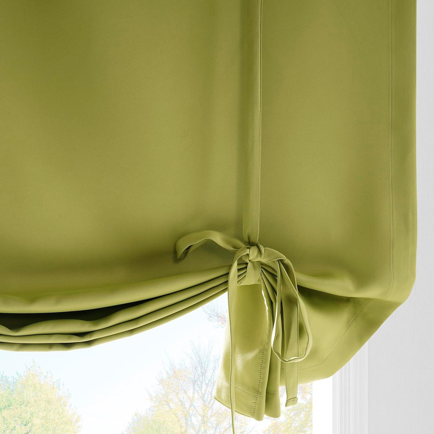 Moss Green Polyester Blackout Tie-Up Curtain Panel 46" x 63"