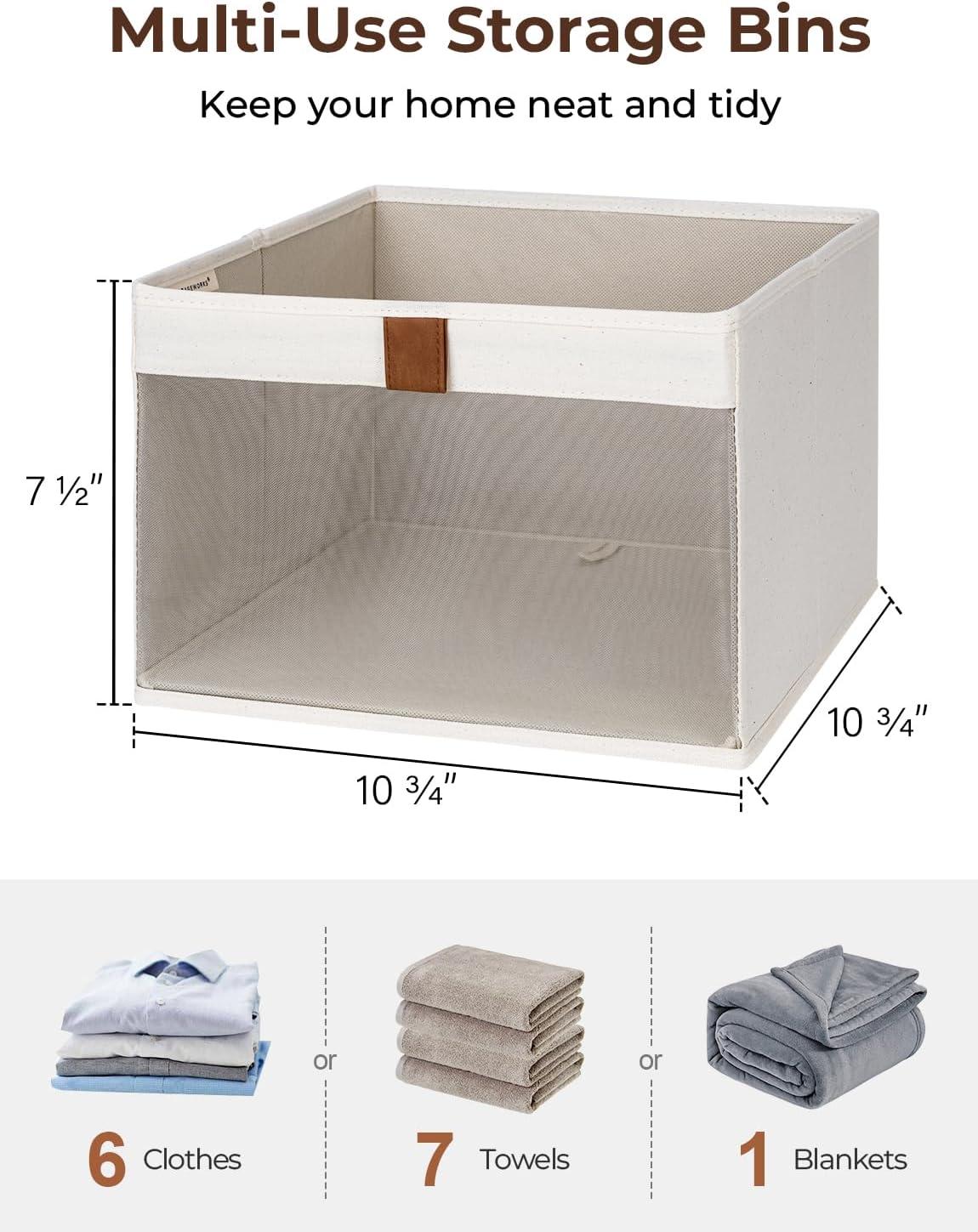 Closet Storage Bins with Clear Window and 2 Handles, Foldable Clothing Bins for Shelves, Large Fabric Organizer, Beige, 3 Pack