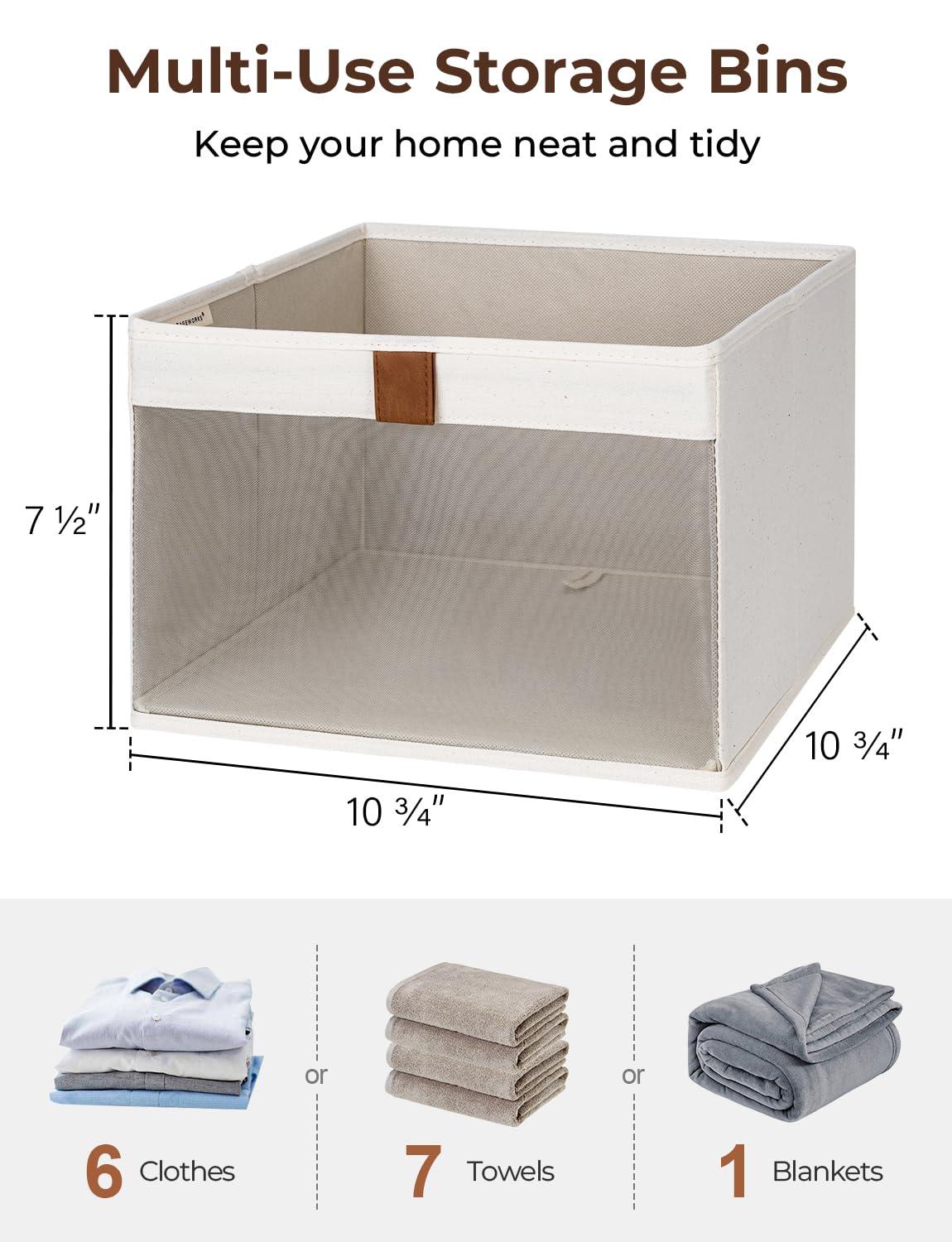 Closet Storage Bins with Clear Window and 2 Handles, Foldable Clothing Bins for Shelves, Large Fabric Organizer, Beige, 3 Pack