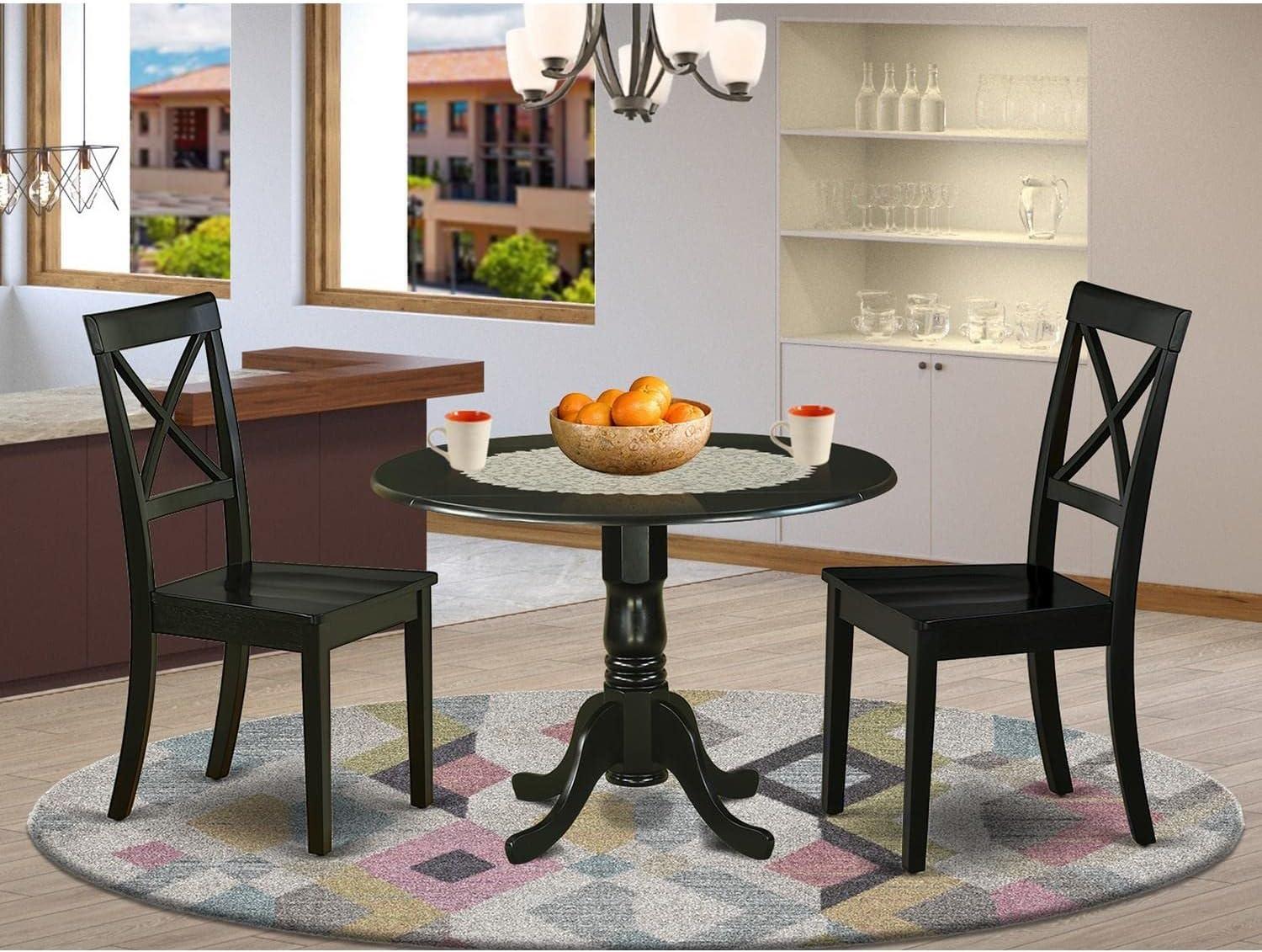 East West Furniture Dublin Table and X-back Chair Set with Wood Seat in Black