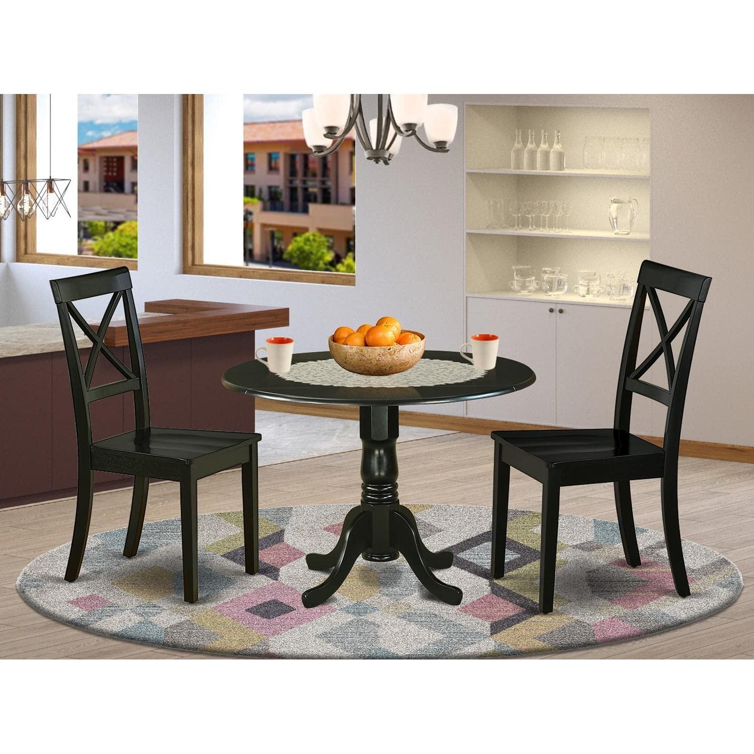 East West Furniture Dublin Table and X-back Chair Set with Wood Seat in Black