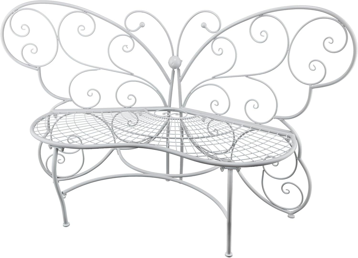 38" x 62" Metal Butterfly Outdoor Bench White - Alpine Corporation: Weather-Resistant, Garden Seating