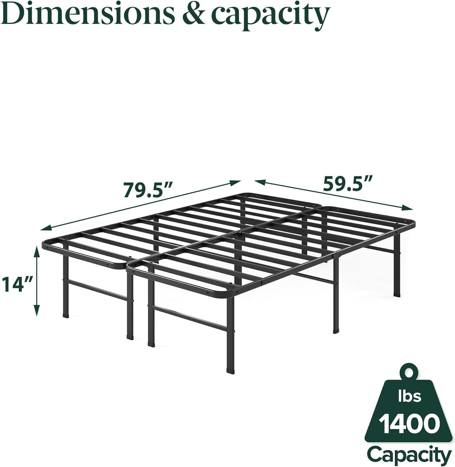 Black Painted Metal Queen Bed Frame with Slats