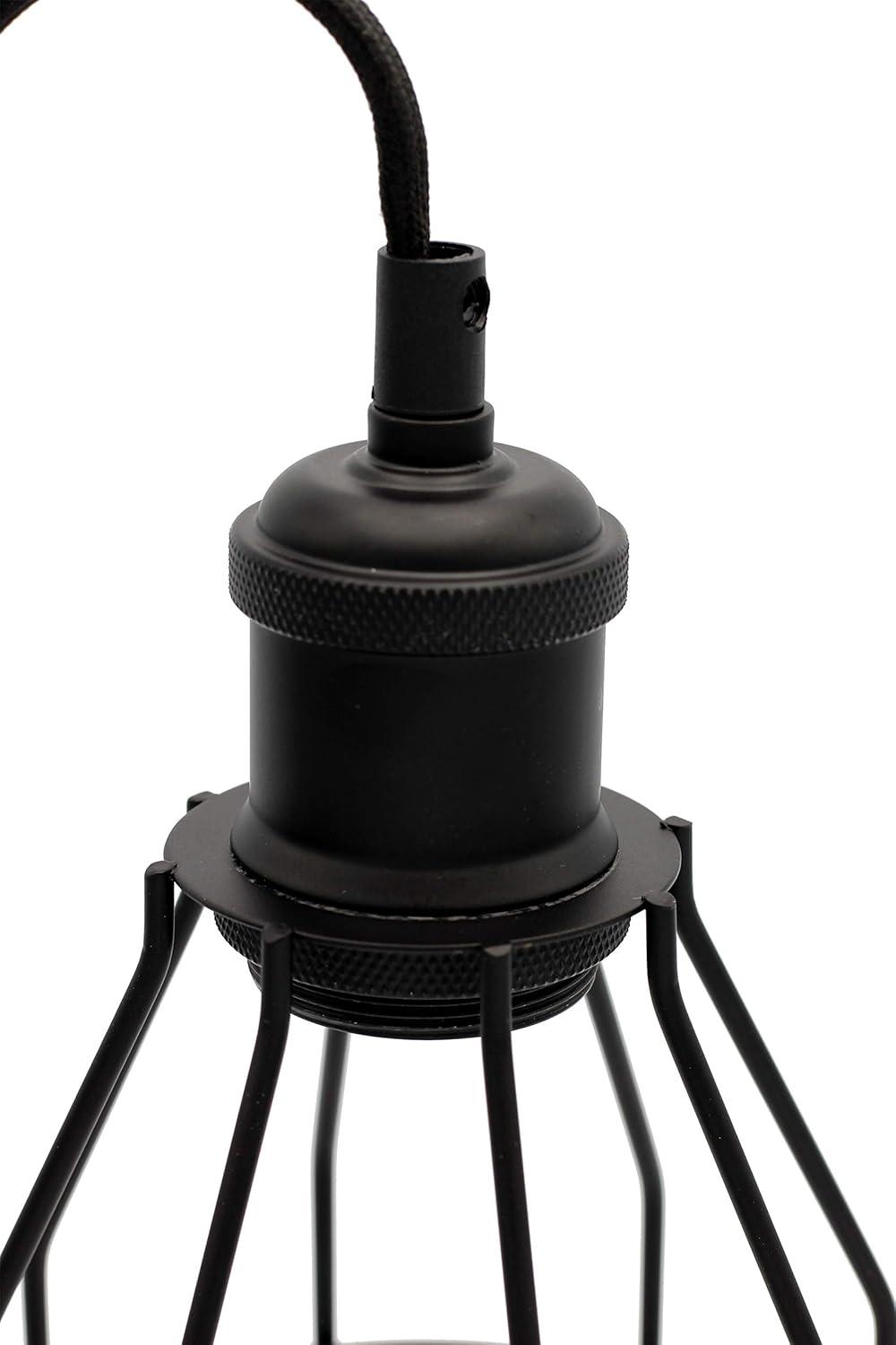 Industrial Hanging Pendant Light with Plug in Cord, Vintage Wire Cage Lamp for Kitchen Island Dining Room Farmhouse, 15 Cord with On Off Switch (Matte Black)