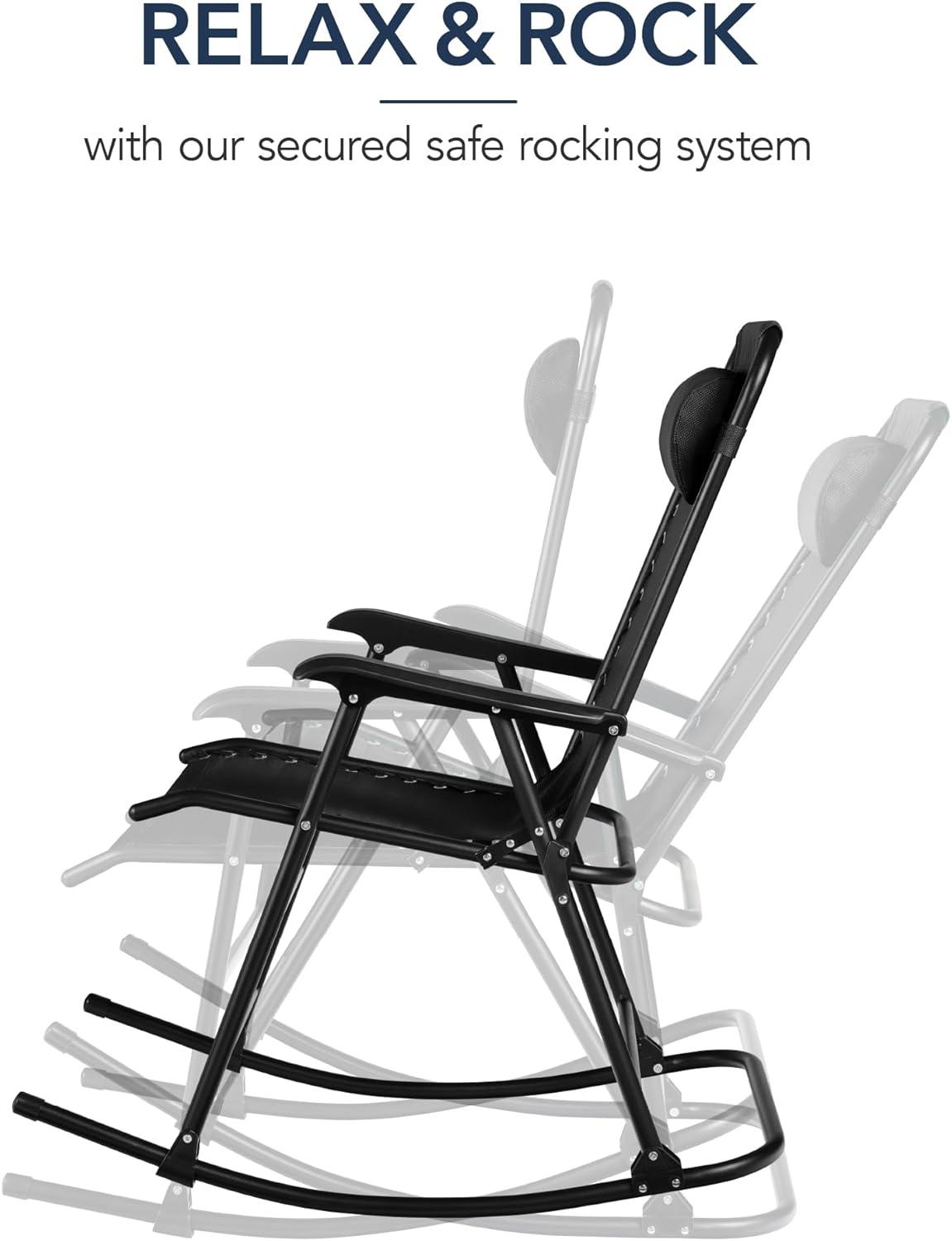 Best Choice Products Folding Outdoor Zero Gravity Rocking Lounge Chair w/ Headrest Pillow - Black