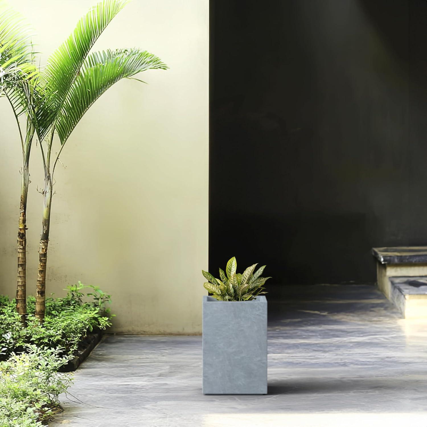Rosemead Home & Garden, Inc. 9" Wide Kante Lightweight Modern Square Concrete/Fiberglass Indoor Outdoor Planter Box Slate Gray