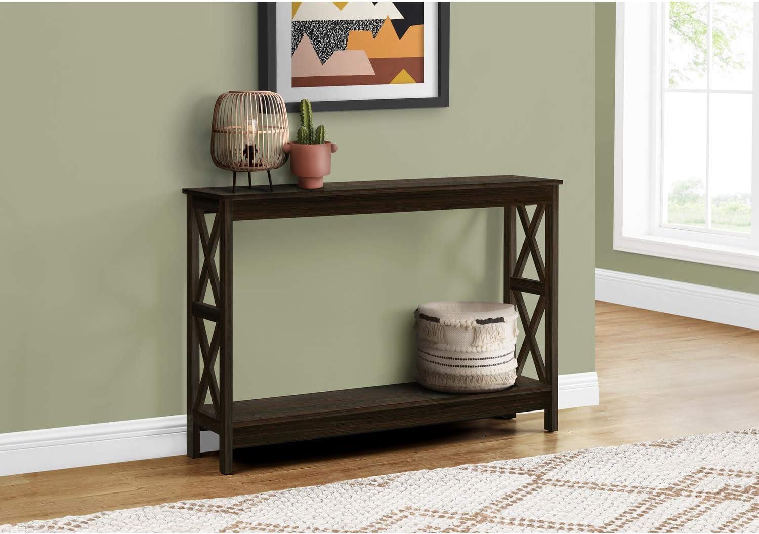 Monarch Specialties Accent Table Console Entryway Narrow Sofa Living Room Bedroom Brown Laminate Black Metal Contemporary Modern
