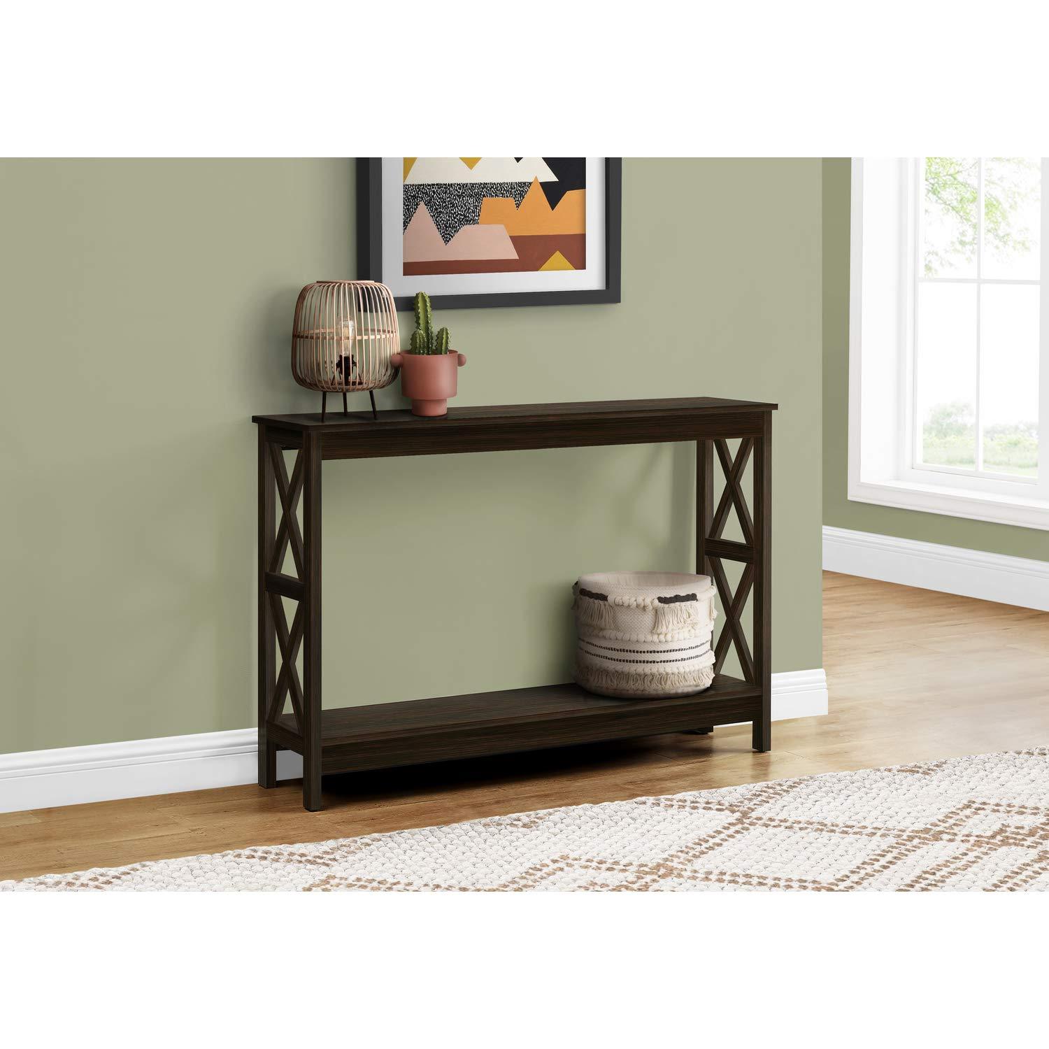 Monarch Specialties Accent Table Console Entryway Narrow Sofa Living Room Bedroom Brown Laminate Black Metal Contemporary Modern