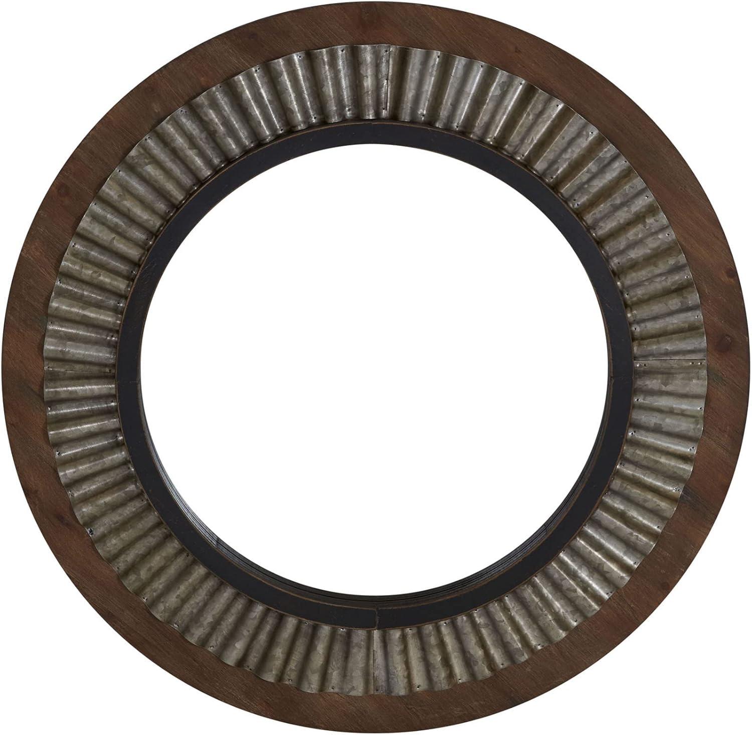 Bronze Gold Sunburst Round Wood Wall Mirror 31.38"