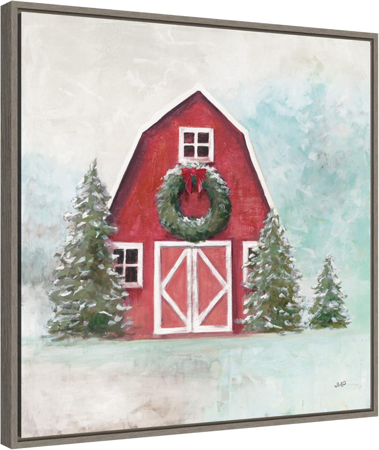 Amanti Art December Barn Blue Sky by Julia Purinton Canvas Wall Art Print Framed 22 x 22-in.