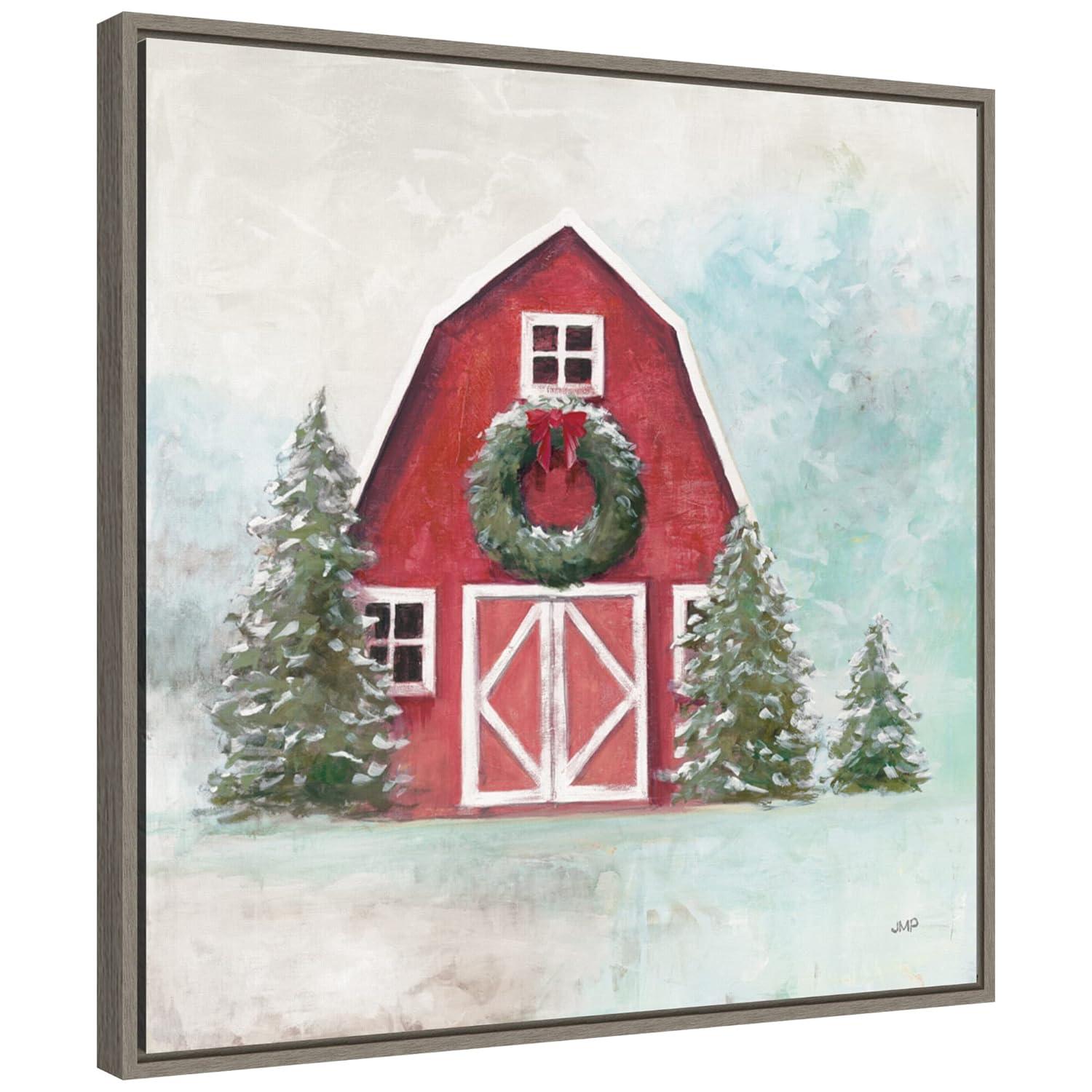 Amanti Art December Barn Blue Sky by Julia Purinton Canvas Wall Art Print Framed 22 x 22-in.