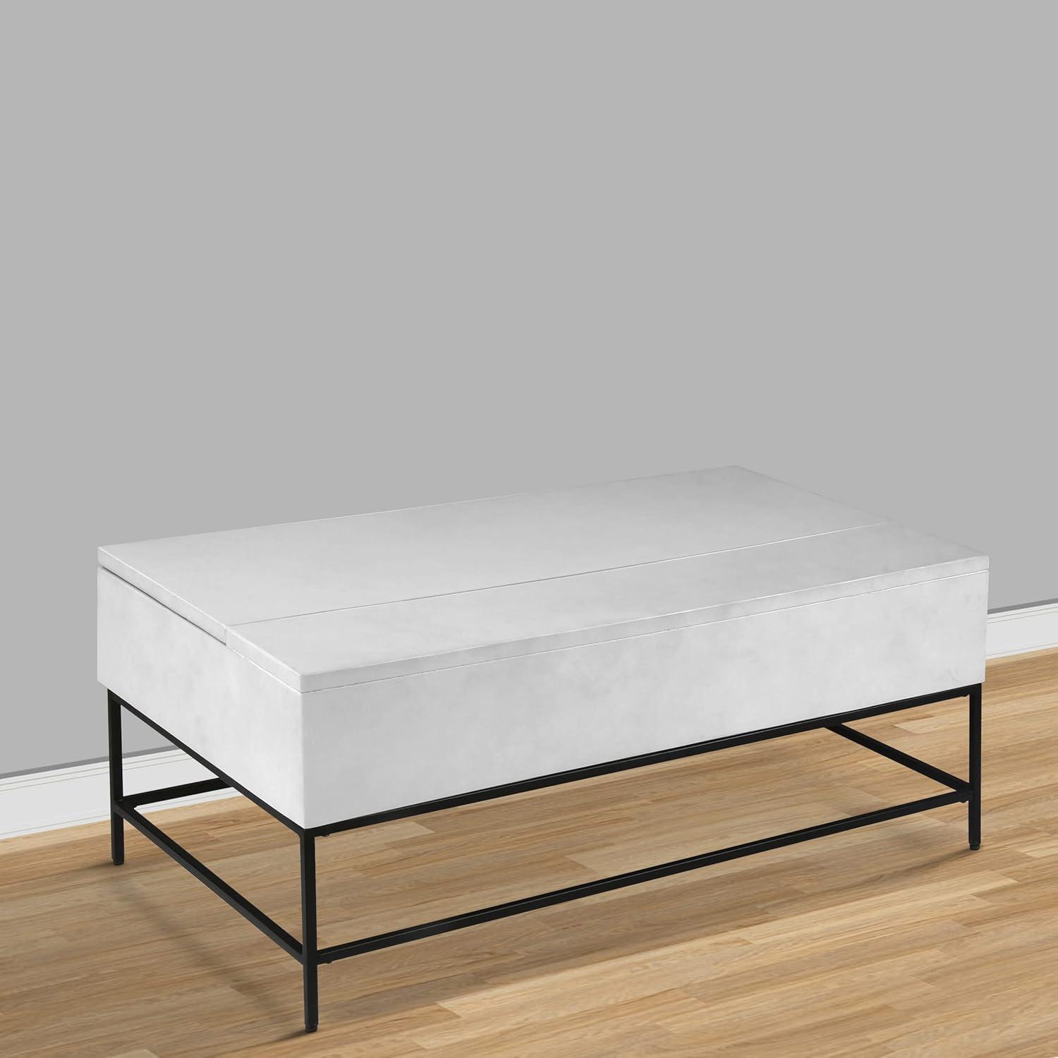 45 Inch Rectangular Mango Wood Coffee Table, Lift Top Storage, Iron Frame, White, Black 71911