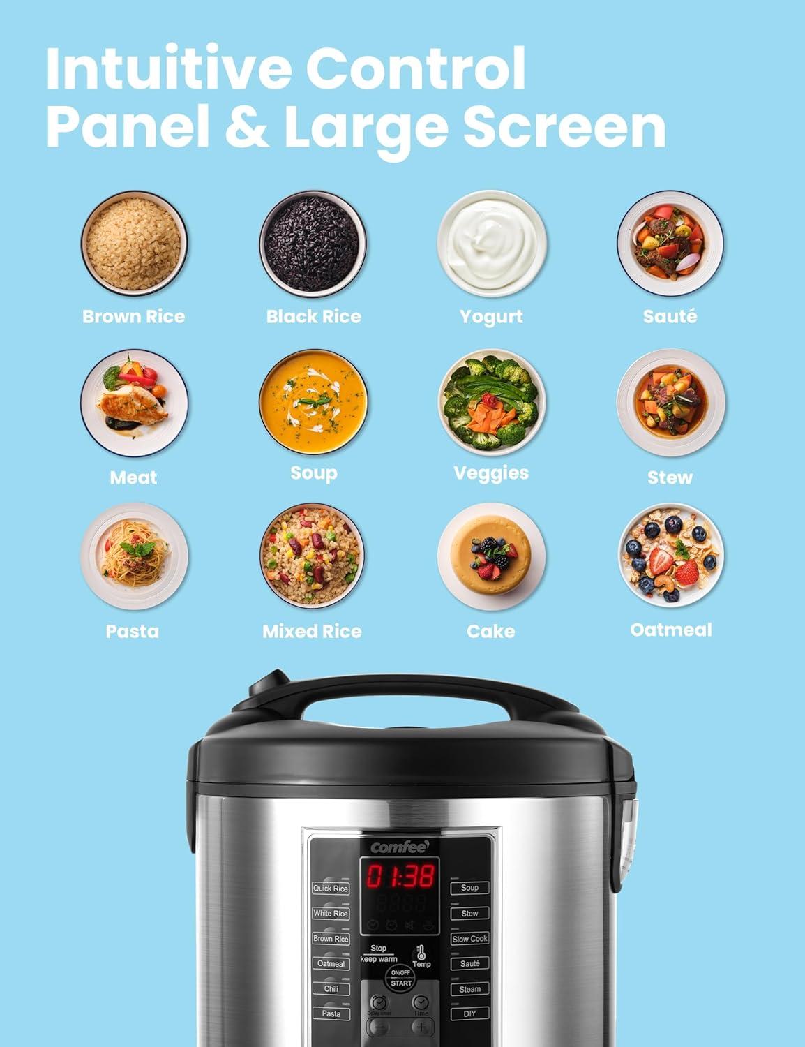 COMFEE' Rice Cooker, Slow Cooker, Steamer, Stewpot, Sauté All in One (12 Digital Cooking Programs) Multi Cooker