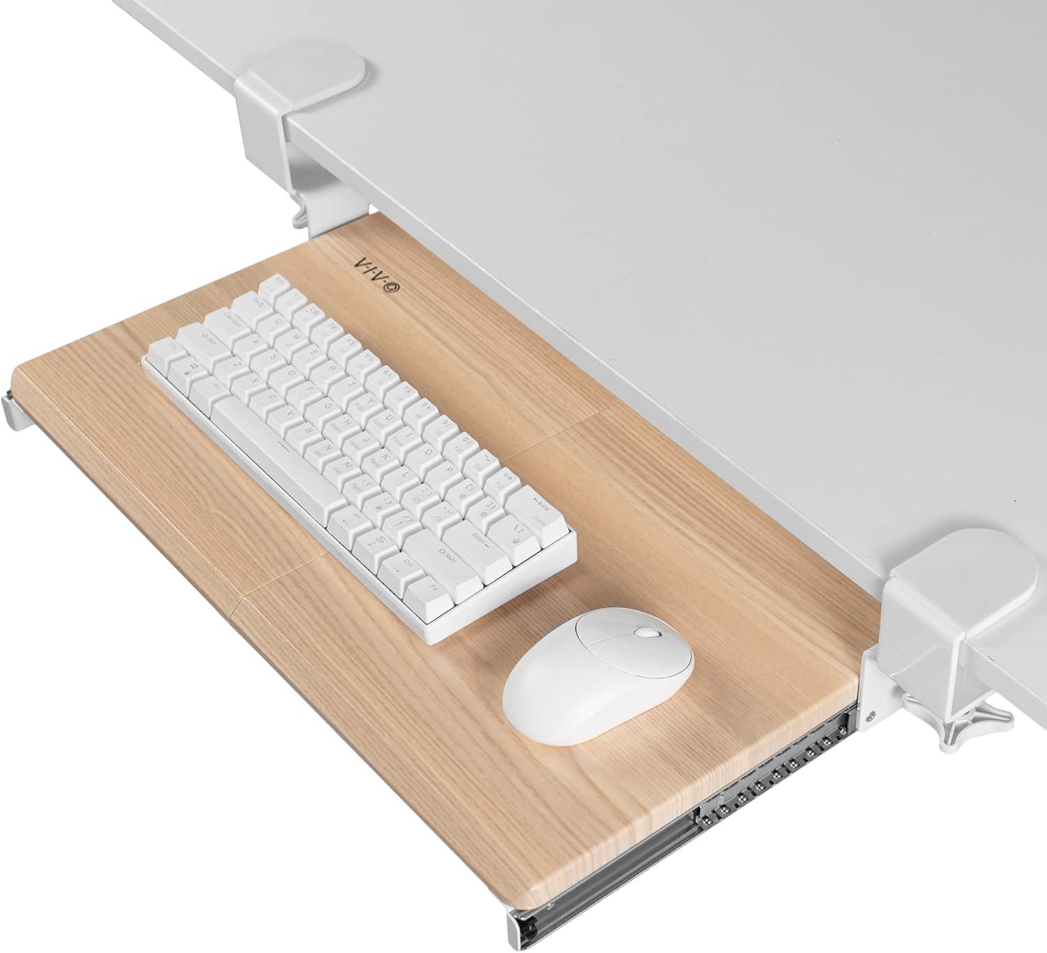 VIVO Light Wood Small Clamp-on Computer Keyboard & Mouse Under Desk Slider Tray