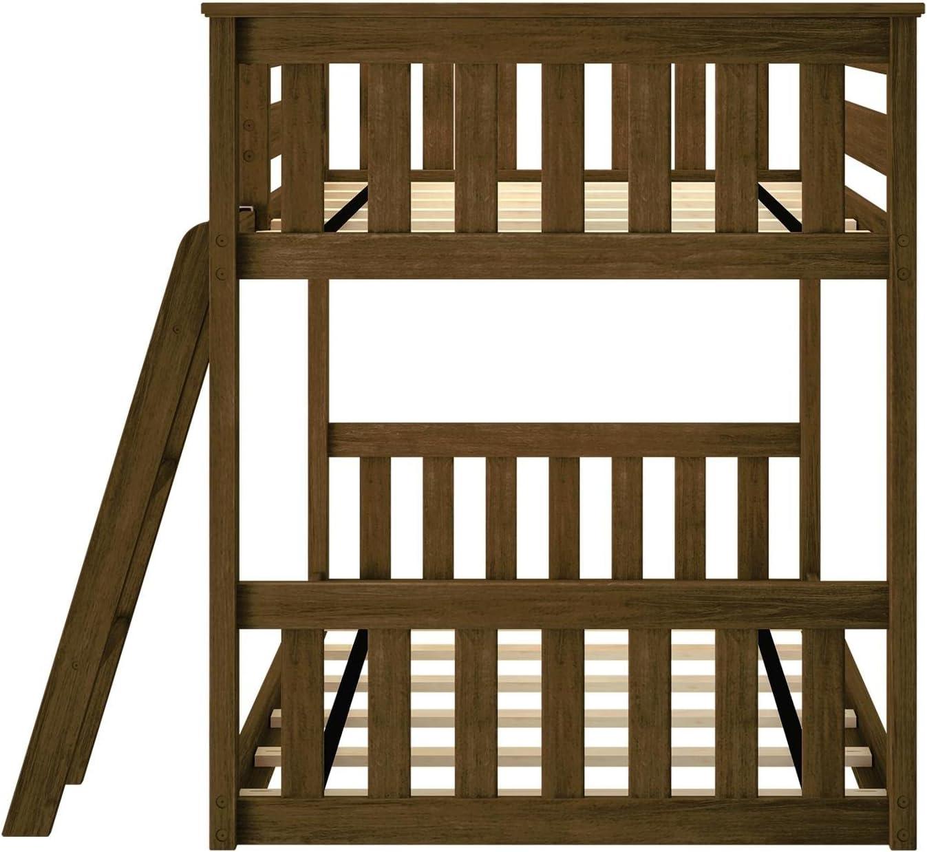 Max & Lily Twin over Twin Bunk Bed for Kids, Solid Wood Low Bunk Beds with Ladder, Walnut