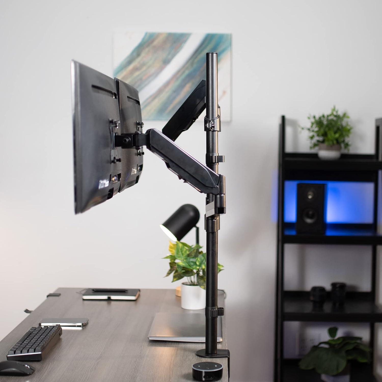 Extra Tall Dual Monitor Black Steel Desk Mount with Pneumatic Spring