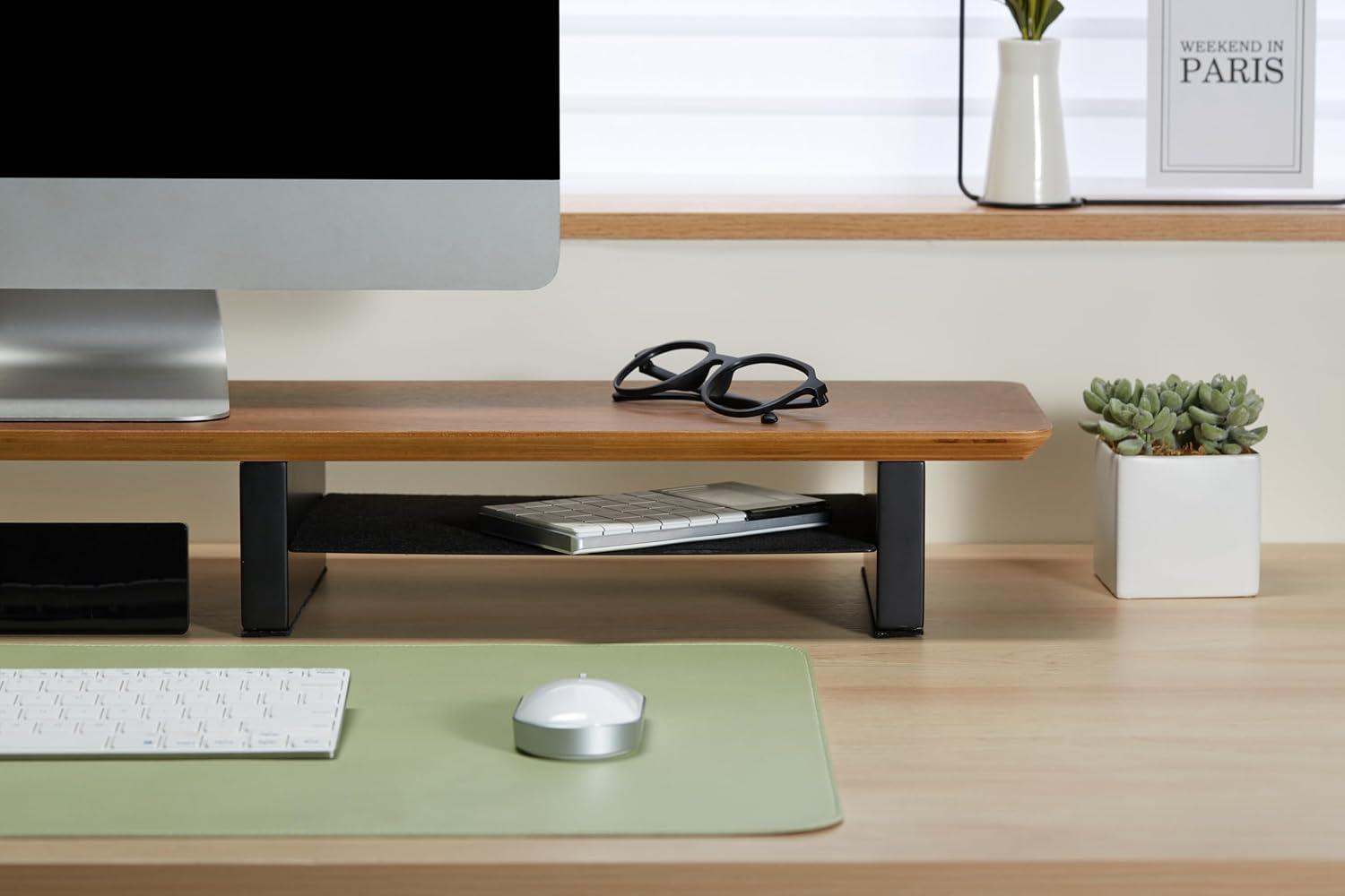 Walnut Monitor Stand for Desk (44 Inch) Large Monitor Stands for 2 Monitors, Desk Shelf for Top of Desk Walnut Monitor Shelf