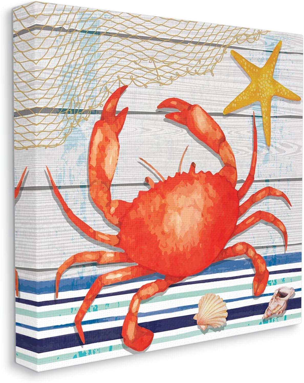Stupell Nautical Striped Red Crab Sea Life Landscape Painting Gallery Wrapped Canvas Print Wall Art