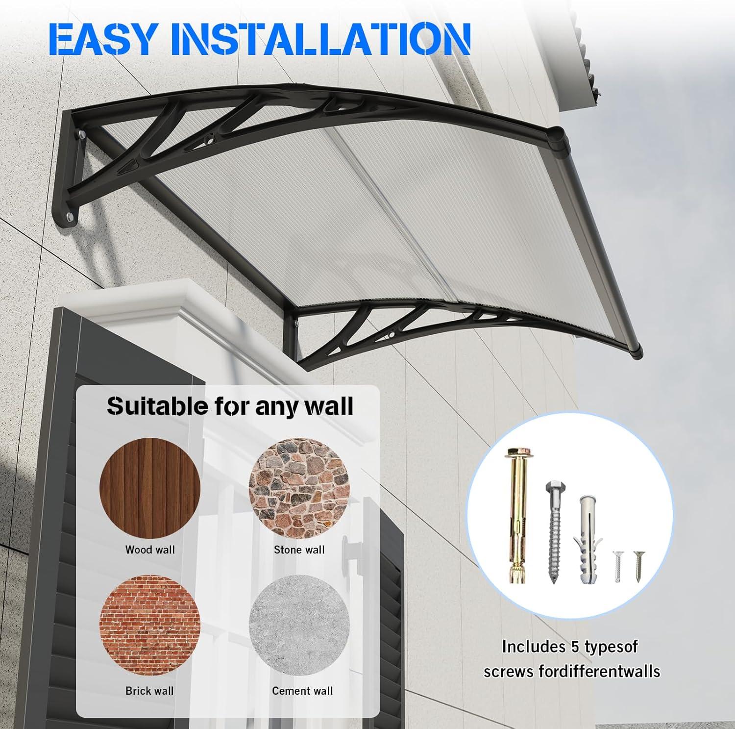 VEVOR Window Door Awning Canopy 40" x 40", UPF 50+ Polycarbonate Entry Door Outdoor Window Awning Exterior, Front Door Overhang Awning