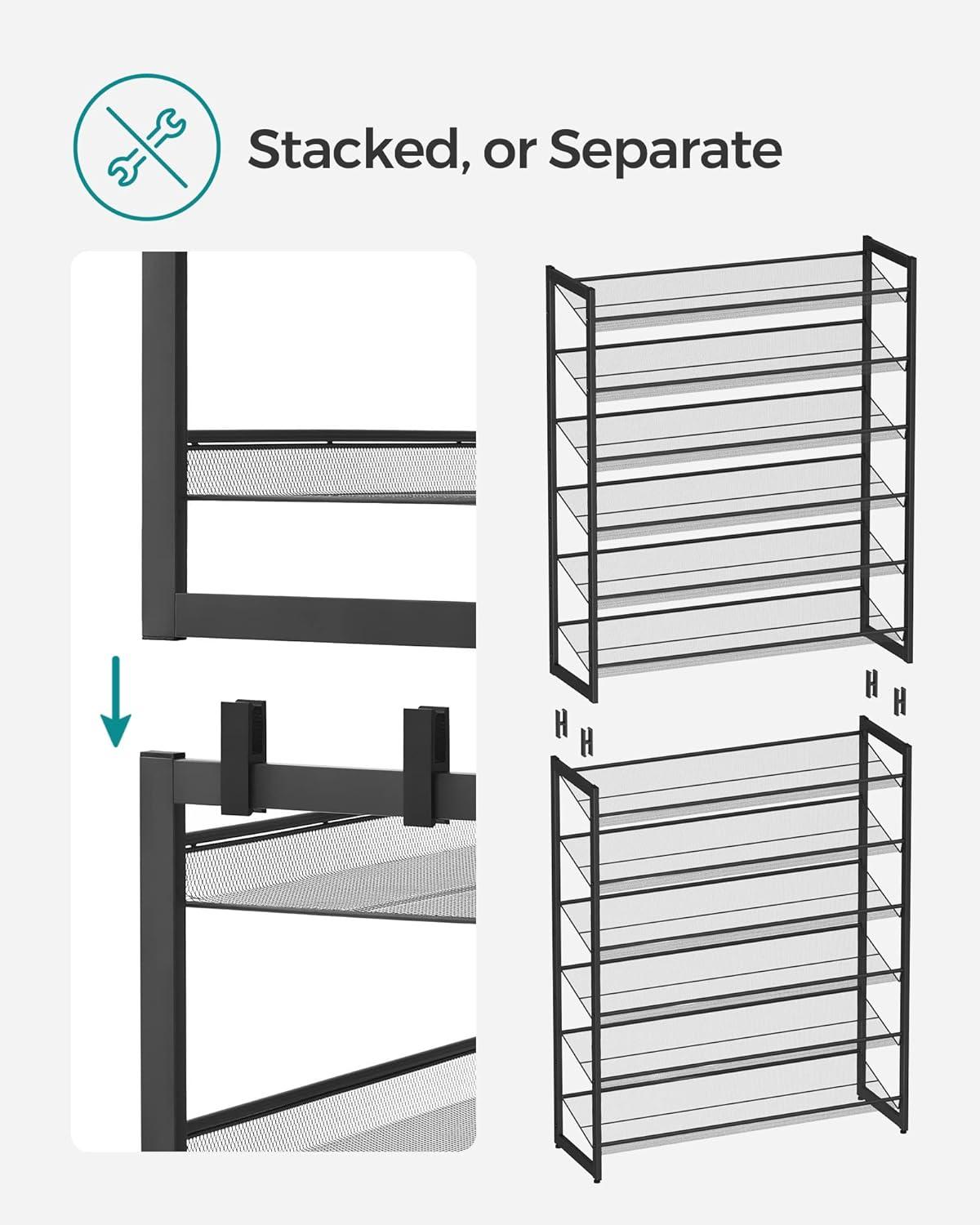 Black 12-Tier Stackable Metal Shoe Rack with Adjustable Shelves