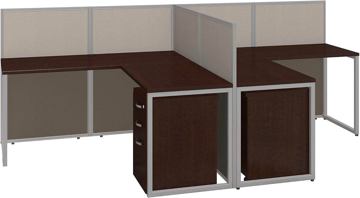 Mocha Cherry L-Shaped 2-Person Workstation with Storage