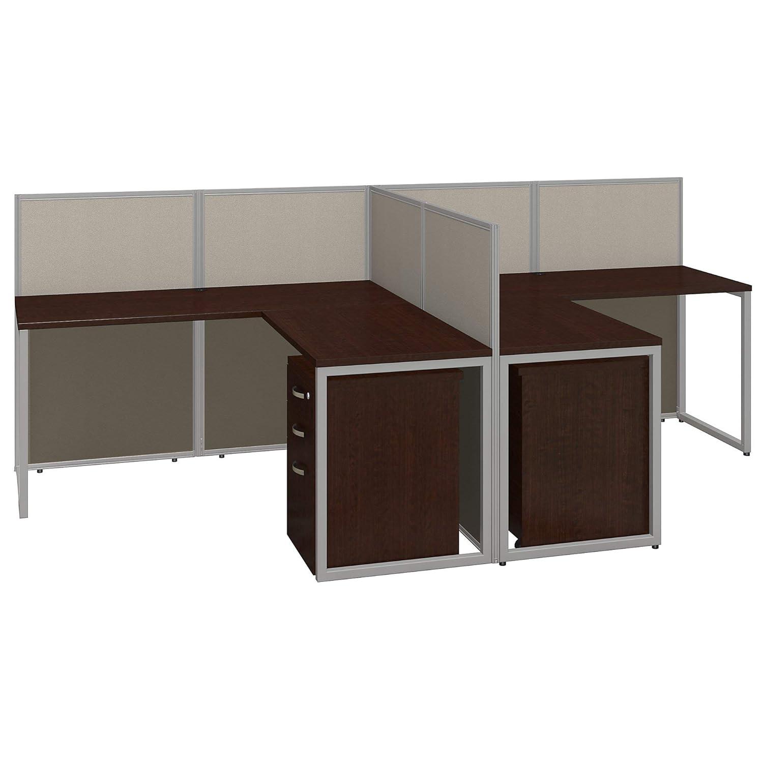 Bush Business Furniture Easy Office L-Shaped 2 Person Benching Workstation with Cable Management