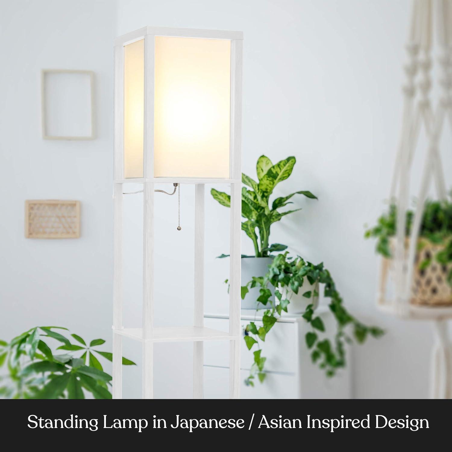 White Adjustable LED Shelf Floor Lamp with Storage