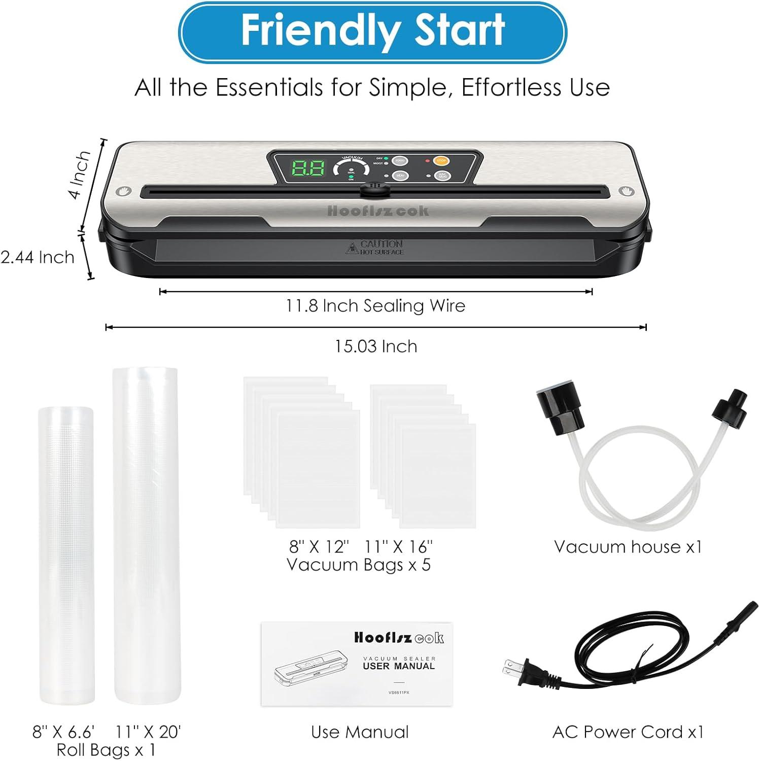 Vacuum Sealer Machine for Food, Automatic 8-In-1 Food Sealer Vacuum Sealing Saver for Liquid/Dry/Moist, Manual/External Super Strong Suction,Pulse Function,Countdown Display,Starter Kit