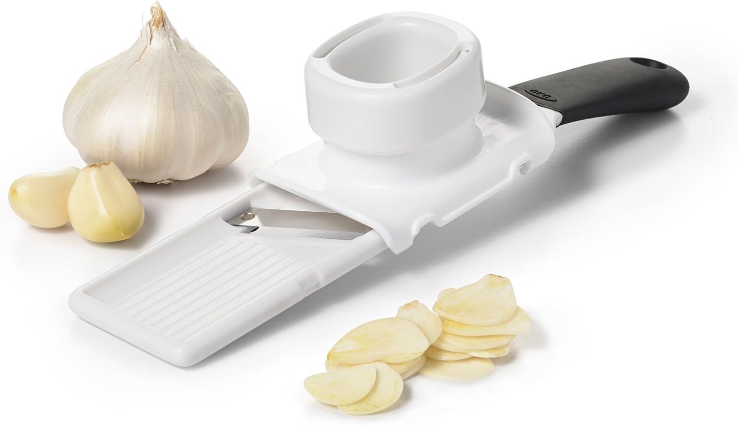 White and Black Manual Garlic Slicer with Stainless Steel Blade