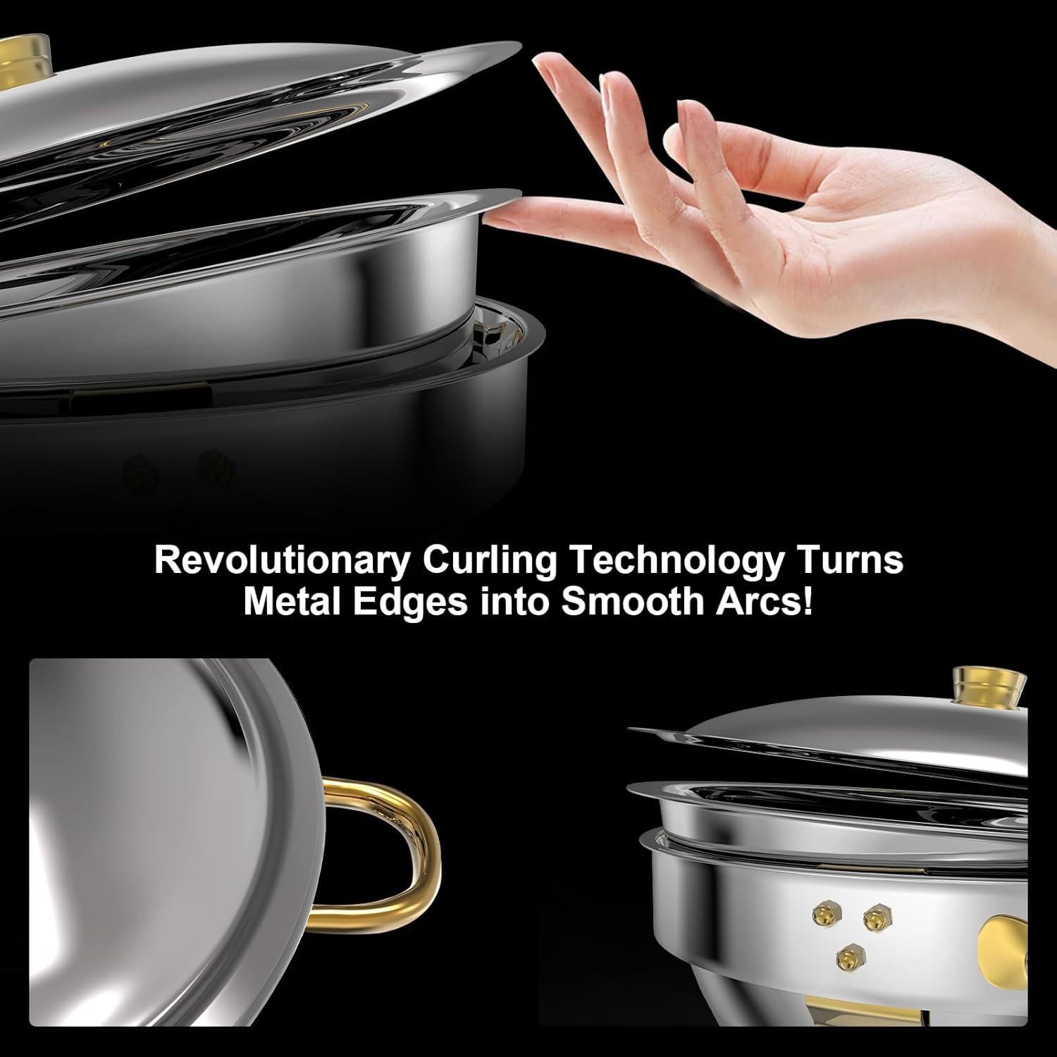 WhizMax Chafing Dish Buffet Set 2 Pack 5QT, Stainless Steel Round Chafing Dishes for Buffet with Lid Holder & Glass Lid, Gold