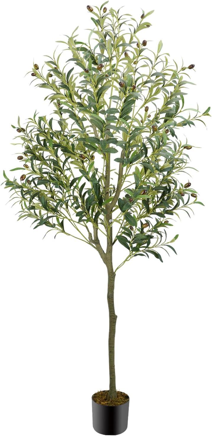 6FT Tall Artificial Olive Tree with Realistic Trunk and Leaves in White Pot