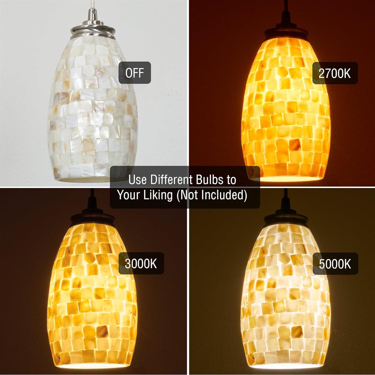 Kira Home Coast 9" Modern Oval Mini Pendant Light + Hand-Crafted Mosaic Sea Shell Glass, Brushed Nickel / Neutral Color