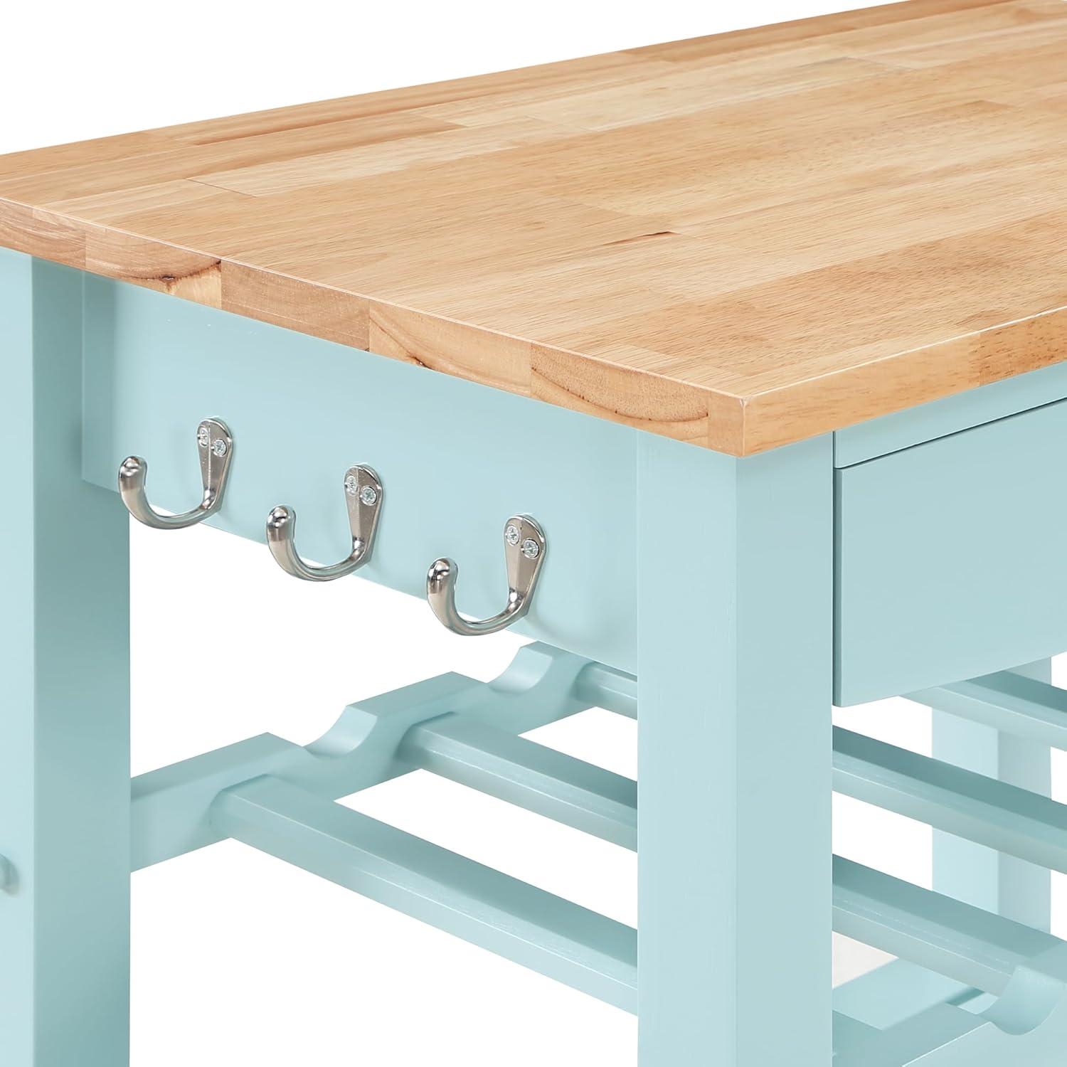 Ellaine Four-Tier Butcher Block Kitchen Cart w/Drawer and Wine Rack in Blue Wood