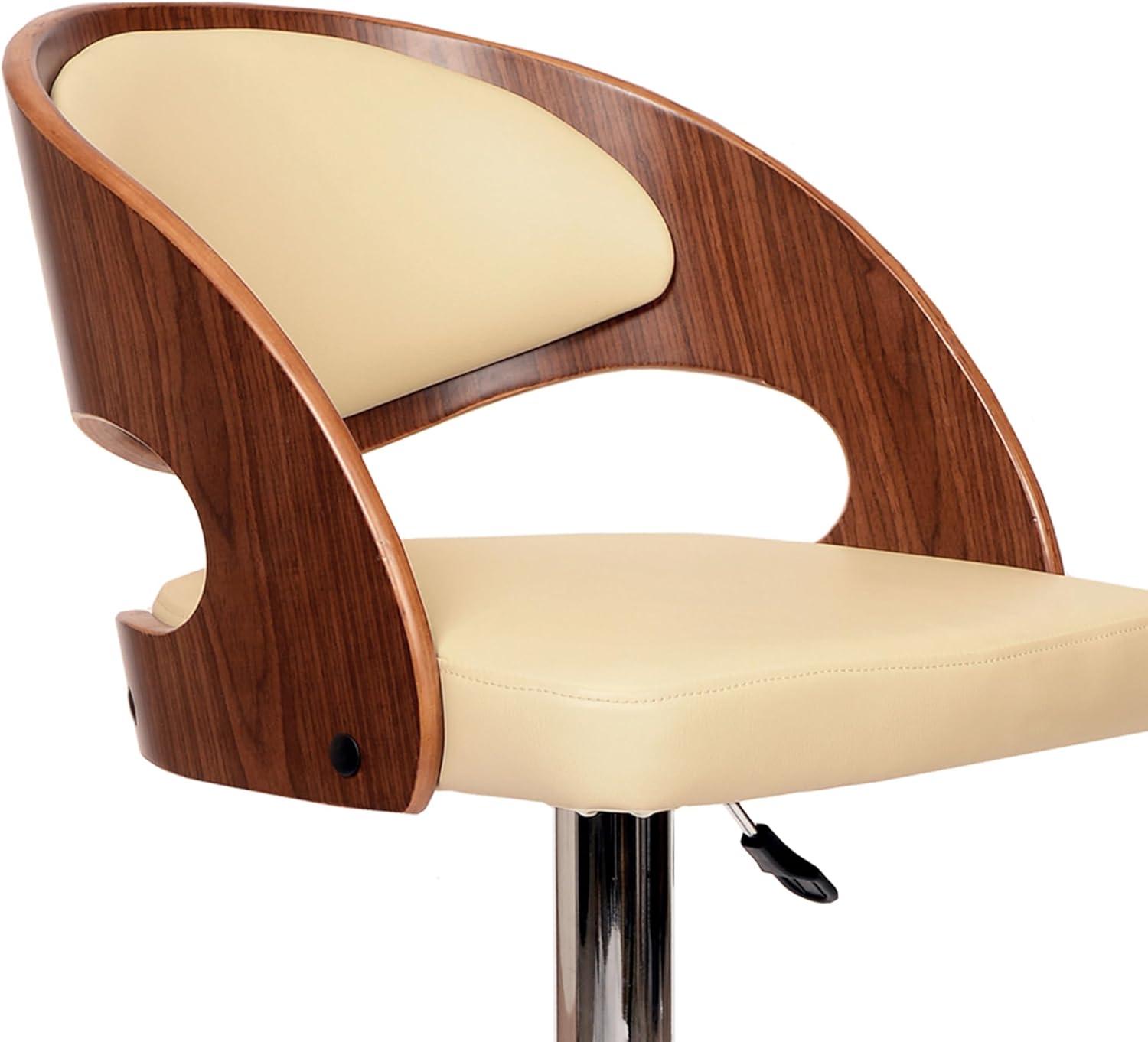 Malibu Swivel Barstool In Cream PU/ Walnut Veneer and Chrome Base