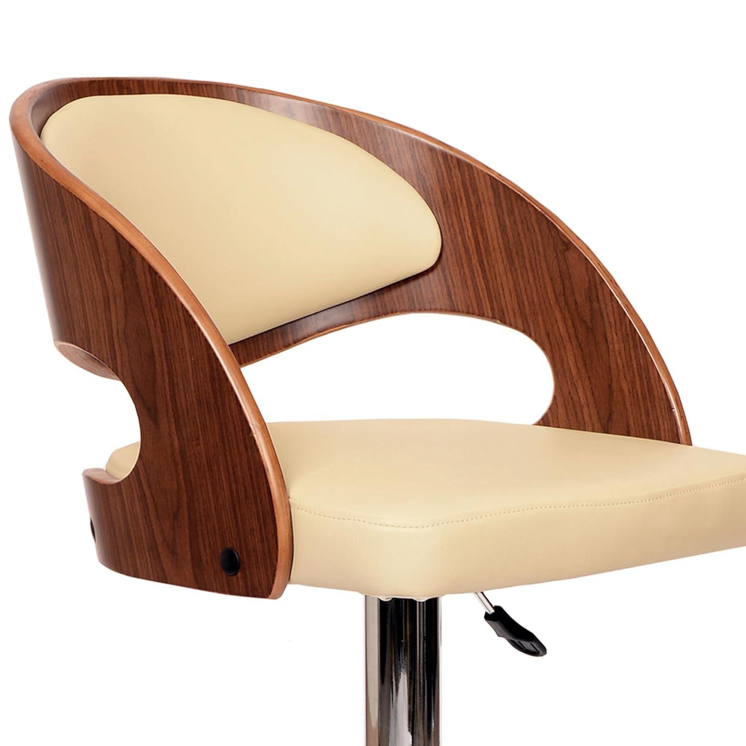 Malibu Swivel Barstool In Cream PU/ Walnut Veneer and Chrome Base