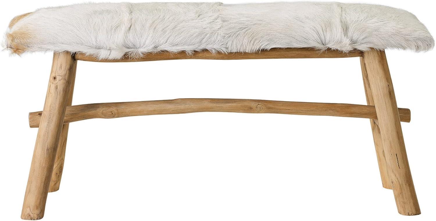 White Goat Fur and Oak Wood Bench