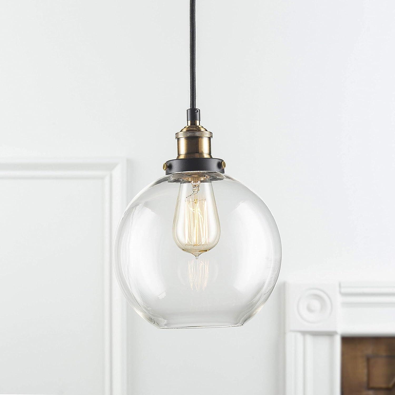 Antique Brass Primo Globe Pendant Light with Handblown Glass Shade