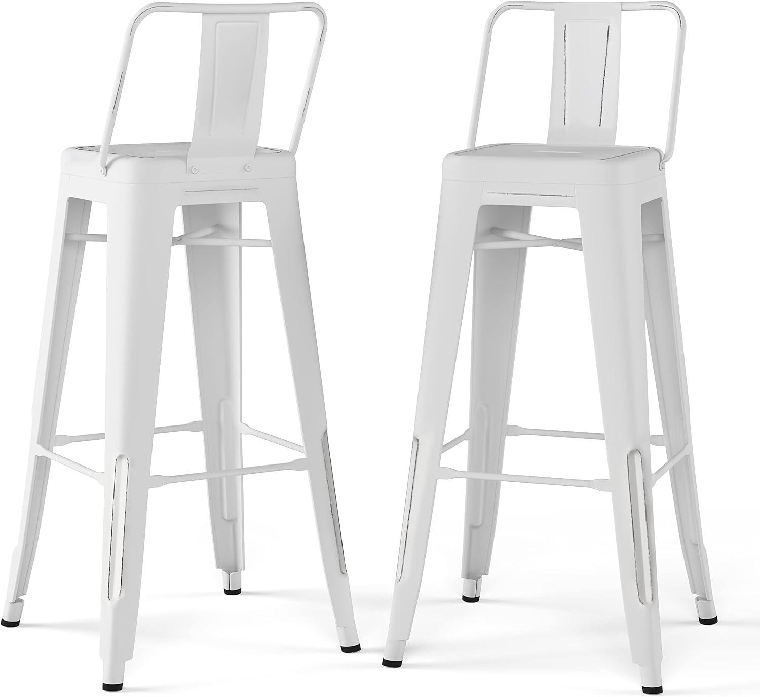 Rayne Industrial Distressed White 30" Metal Bar Stool Set