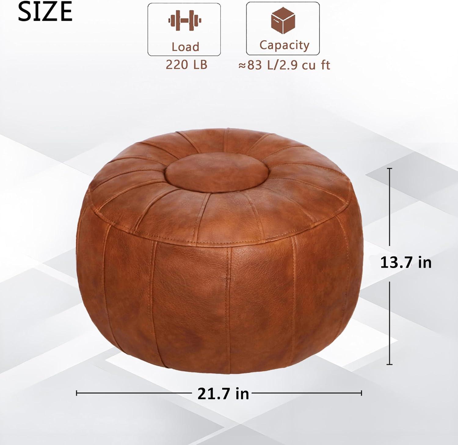Unstuffed Handmade Moroccan Round Pouf Foot Stool Ottoman Seat Faux Leather Large Storage Bean Bag Floor Chair Foot Rest For Living Room, Bedroom Or Wedding Gifts