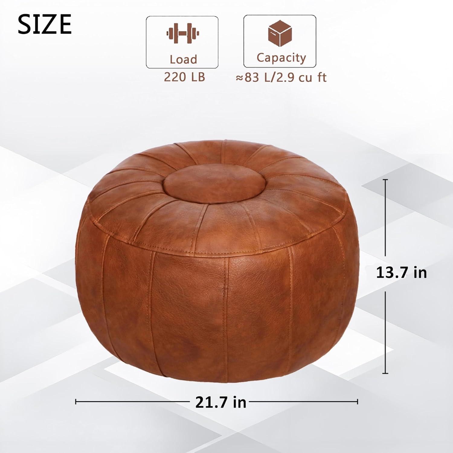 Unstuffed Handmade Moroccan Round Pouf Foot Stool Ottoman Seat Faux Leather Large Storage Bean Bag Floor Chair Foot Rest For Living Room, Bedroom Or Wedding Gifts