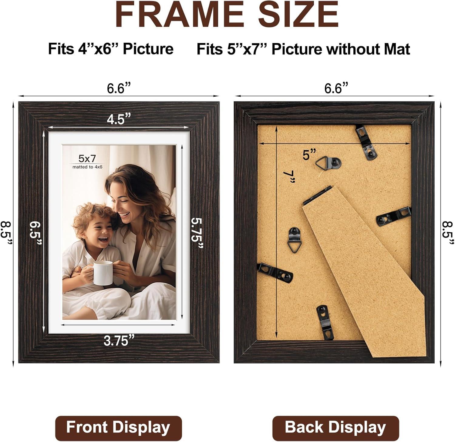 Icona Bay 5x7 Black Picture Frames W/ Mat for 4x6, 5 Pack, Painted Solid One-Piece Wood Composite, Sunrise Tabletop or Wall Mounted Frames