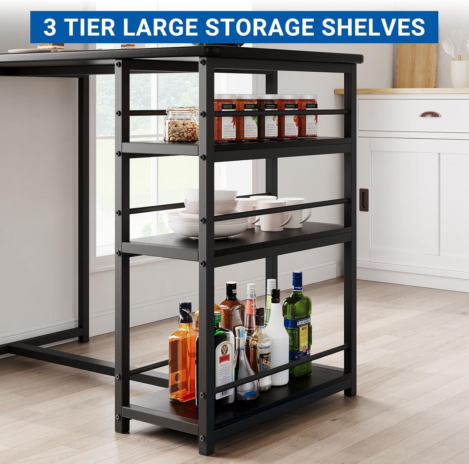 Gold and Gray 3-Piece Dining Set with Storage Shelves