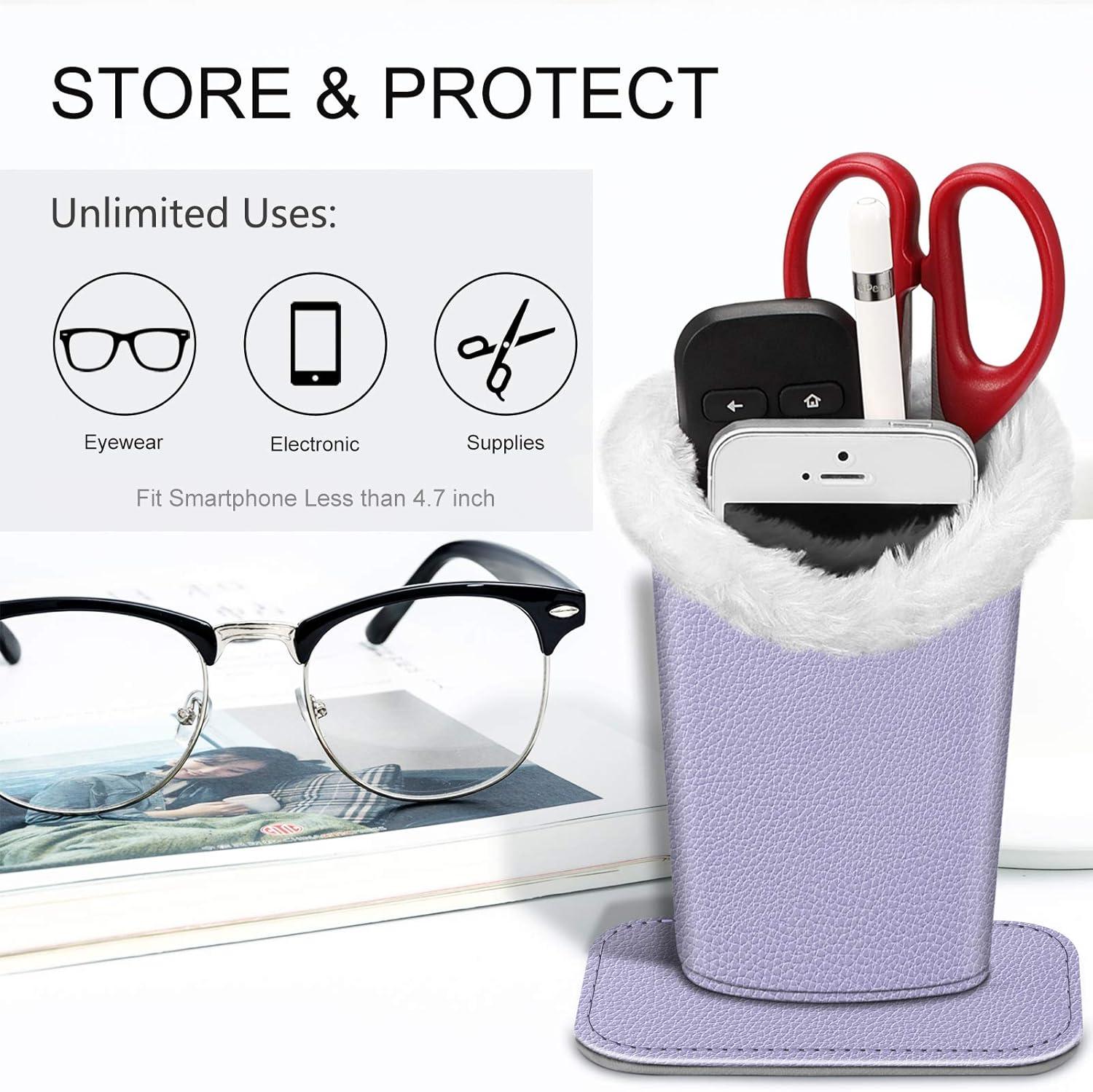 Fintie Plush Lined Eyeglasses Holder - PU Leather Protective Eyeglass Holder Stand Case，Lilac Purple