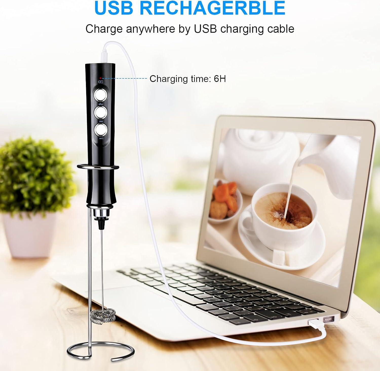 Rechargeable Handheld Milk Frother with Stand and Battery