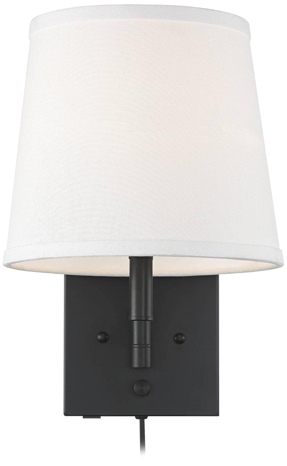 360 Lighting Lanett Modern Swing Arm Wall Lamps Set of 2 Black Plug-in Light Fixture with USB Charging Port White Lamp Shade for Bedroom Living Room