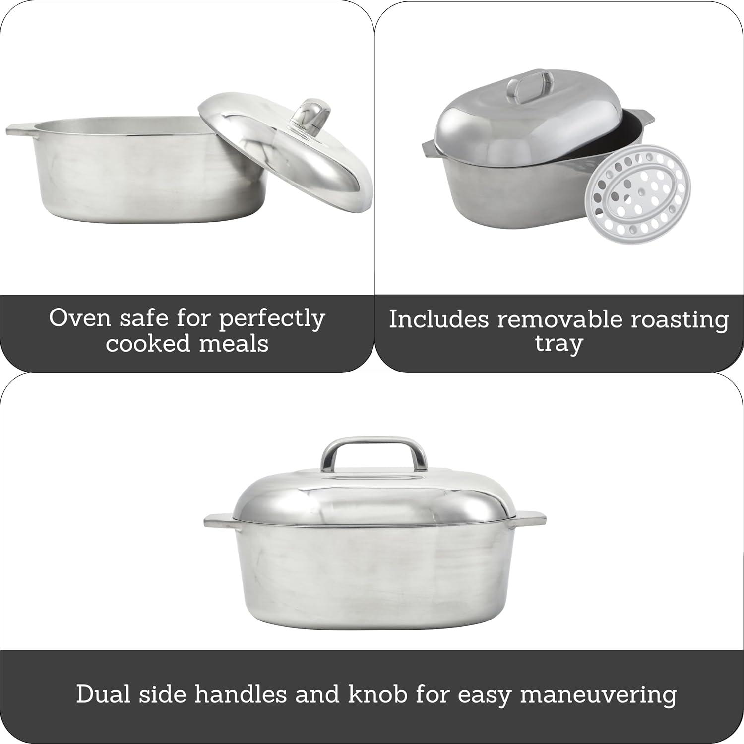 IMUSA 15in H. Cajun Cast Aluminum Oval Roaster with Lid & Tray